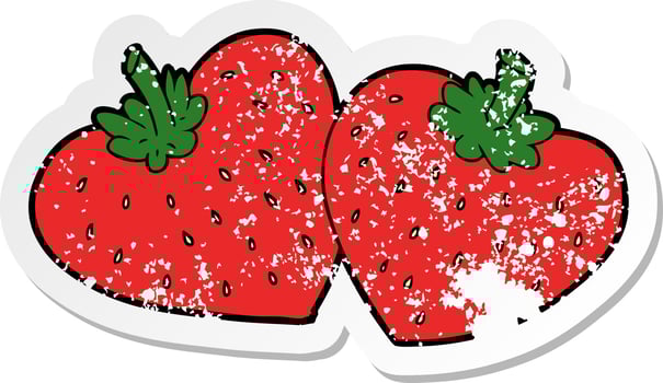 distressed sticker of a cartoon strawberries vector