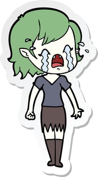sticker of a cartoon crying vampire girl vector