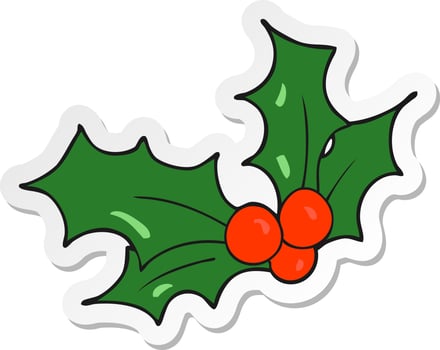 sticker of a cartoon christmas holly vector