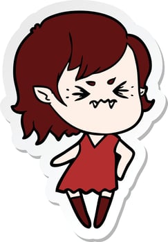 sticker of a annoyed cartoon vampire girl vector