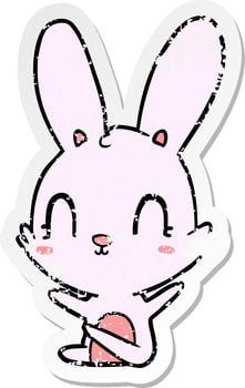 distressed sticker of a cute cartoon rabbit vector
