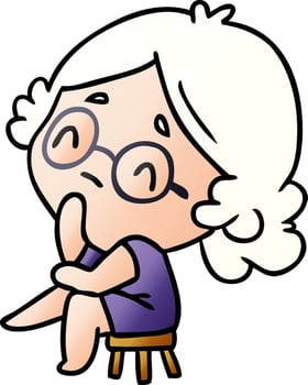 gradient cartoon of a cute kawaii lady thinking vector