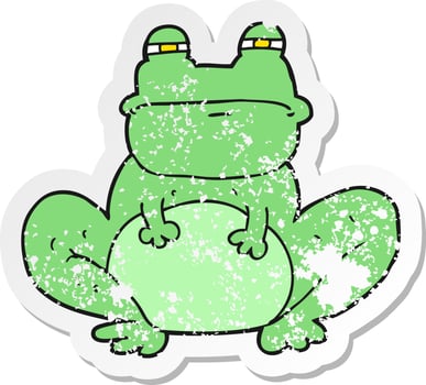 retro distressed sticker of a cartoon frog vector