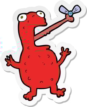sticker of a cartoon poisonous frog catching fly vector