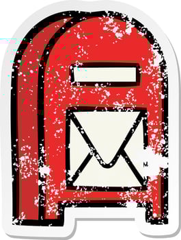 distressed sticker of a cute cartoon mail box vector