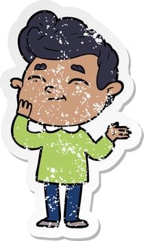 distressed sticker of a happy cartoon man vector