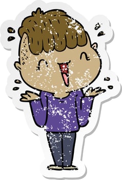 distressed sticker of a cartoon happy boy surprised vector