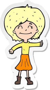 sticker of a cartoon happy girl giving thumbs up symbol vector