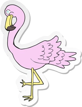 sticker of a cartoon flamingo vector