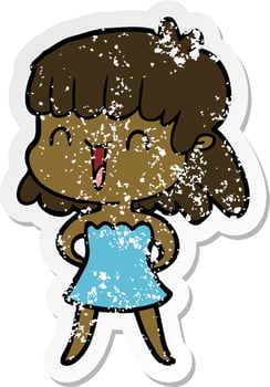 distressed sticker of a cartoon woman vector