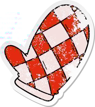 distressed sticker cartoon doodle of an oven glove vector