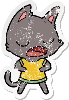 distressed sticker of a talking cat cartoon vector