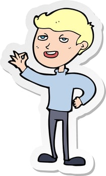 sticker of a cartoon man making excellent gesture vector