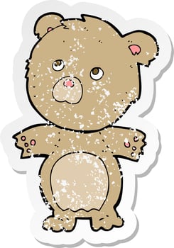 retro distressed sticker of a cartoon funny teddy bear vector