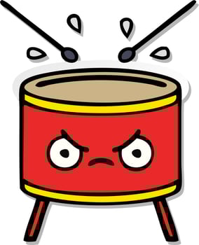 distressed sticker of a cute cartoon drum vector
