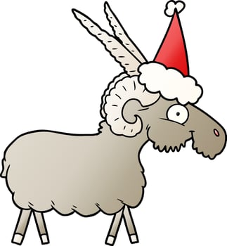gradient cartoon of a goat wearing santa hat vector