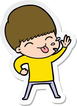sticker of a happy cartoon boy vector