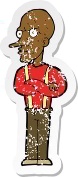 retro distressed sticker of a cartoon mean old man vector