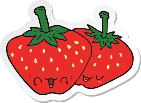 sticker of a cartoon strawberries vector