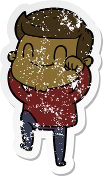 distressed sticker of a cartoon friendly man vector
