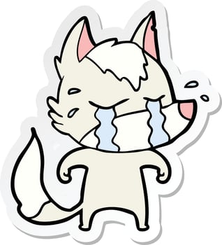 sticker of a cartoon crying wolf vector