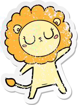 distressed sticker of a cartoon lion vector