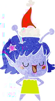 happy alien girl retro cartoon of a wearing santa hat vector