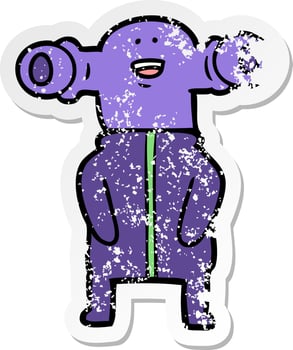 distressed sticker of a friendly cartoon alien vector