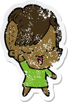 distressed sticker of a happy cartoon girl vector