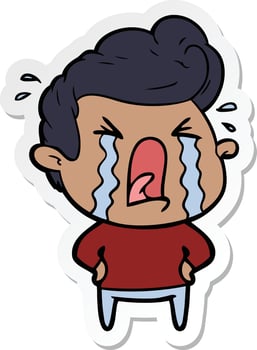 sticker of a cartoon crying man vector