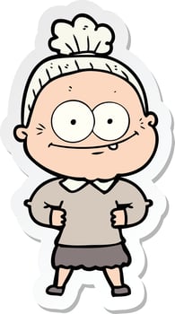 sticker of a cartoon happy old woman vector