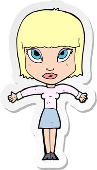 sticker of a cartoon woman shrugging vector