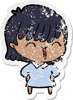 distressed sticker of a cartoon woman vector