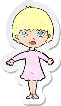 retro distressed sticker of a cartoon woman in dress vector