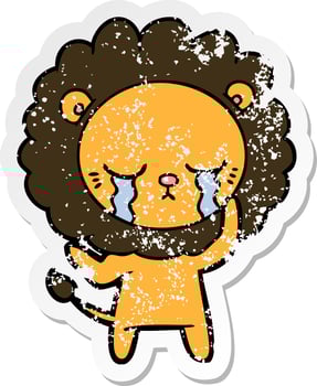 distressed sticker of a crying cartoon lion vector
