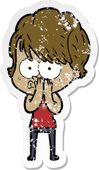 distressed sticker of a cartoon woman vector