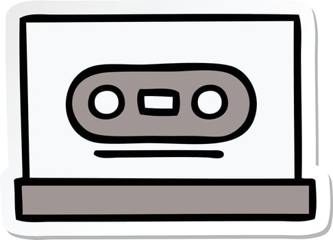 sticker of a cute cartoon retro cassette vector
