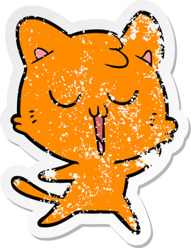 distressed sticker of a cartoon cat singing vector