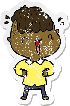 distressed sticker of a cartoon happy boy surprised vector