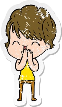 distressed sticker of a cartoon laughing woman vector