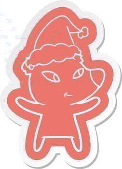 cute cartoon  sticker of a bear wearing santa hat vector