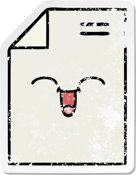distressed sticker of a cute cartoon sheet of paper vector