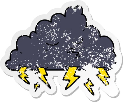 distressed sticker of a cartoon storm cloud vector
