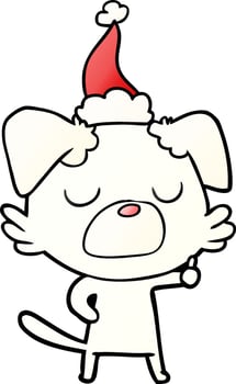 gradient cartoon of a dog wearing santa hat vector