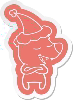 cartoon  sticker of a bear wearing santa hat vector