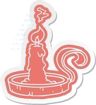 cartoon sticker of a candle holder and lit candle vector