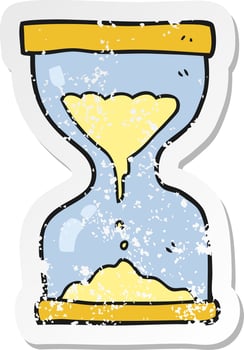 retro distressed sticker of a cartoon sand timer hourglass vector