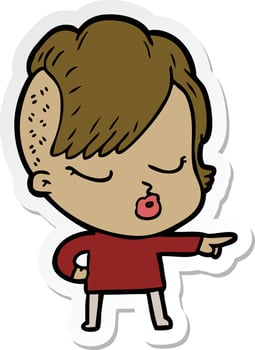 sticker of a cartoon pretty hipster girl vector