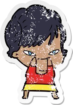distressed sticker of a cartoon happy woman vector