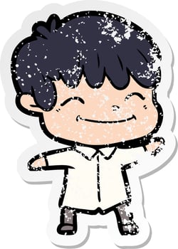 distressed sticker of a cartoon happy boy vector